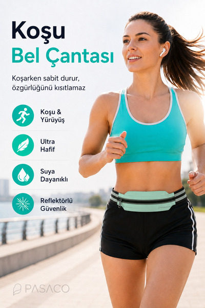 PASACO Koşu Spor Bel Çantası Reflektörlü Suya Dayanıklı Spor Telefon Tutucu A...