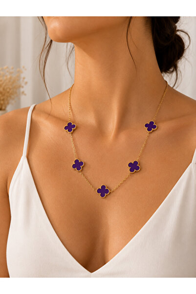 Lilith Takı 💜   Purple Clover Detailed Gold Color Necklace – Special Design ...