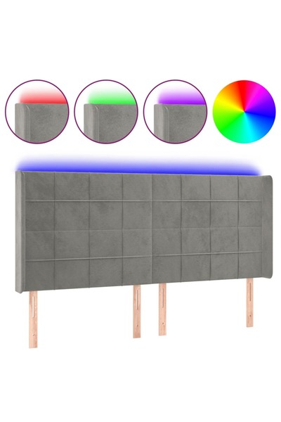 vidaxl Tăblie de pat cu LED, gri deschis, 163x16x118/128 cm, catifea