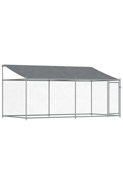 vidaxl Cușcă pentru câini cu acoperiș și uși, gri, 4 x 2 x 2 m, oțel galvanizat