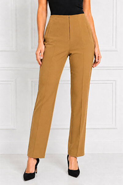 RUUJ COLLECTİON Front Zipper Fabric Trousers Plus Size Pants