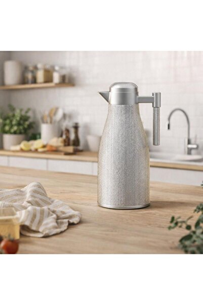 Lavera Tea and Coffee Thermos - 1 Liter with Luxurious Patterns - Silver
