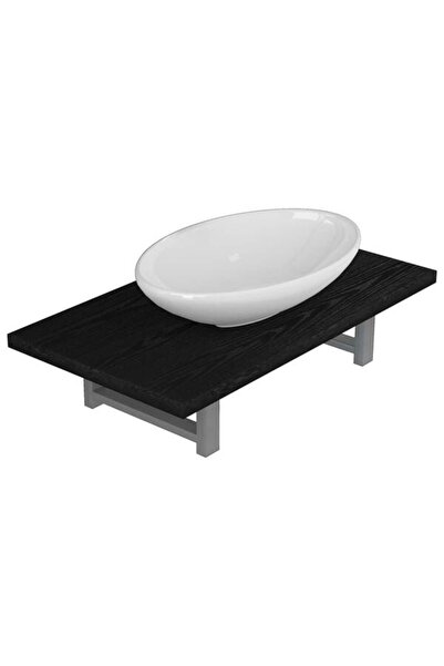 vidaxl Set mobilier de baie, 2 piese, negru, ceramică