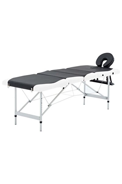 vidaxl Masă de masaj pliabilă, 4 zone, alb-negru, aluminiu