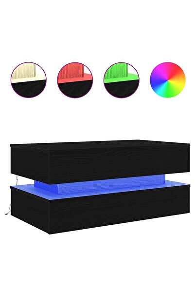 vidaxl Masuta de cafea cu lumini LED Stejar negru 90x50x40 cm