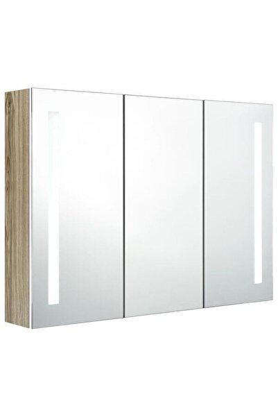 vidaxl Dulap de baie cu oglindă și LED, alb și stejar, 89 x 14 x 62 cm