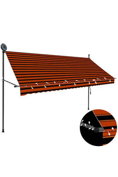 vidaxl Copertină retractabilă manuală cu LED, Portocaliu și Maro, 300 cm
