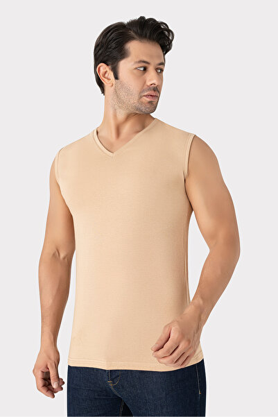 X MODAL Invisible Athlete Men's Skin Color V-Neck Sleeveless T-Shirt Cotton L...
