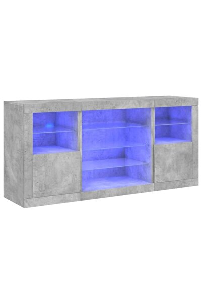 vidaxl Comodă cu lumini LED, gri beton, 142,5 x 37 x 67 cm