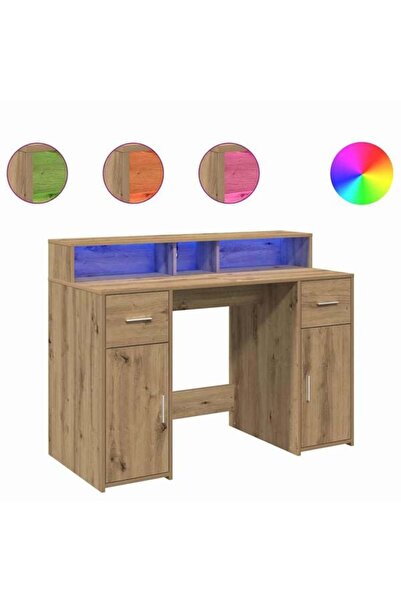 vidaxl Birou cu lumini LED, stejar artizanal, 120 x 55 x 91 cm, lemn prelucrat
