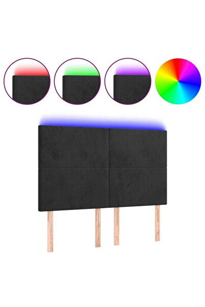 vidaxl Tăblie de pat cu LED, negru, 144x5x118/128 cm, catifea