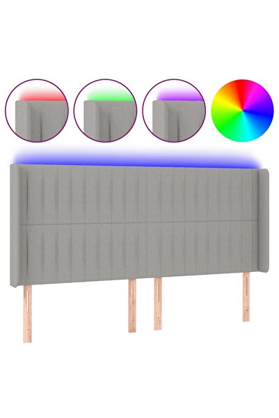 vidaxl Tăblie de pat cu LED, gri deschis, 163x16x118/128 cm, textil