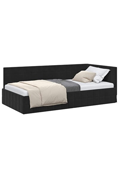 vidaxl Cadru de pat colțar cu headboard Negru 100 cm x 200 cm Catifea