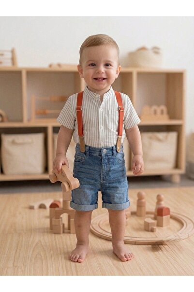 RÜYA KİDS Boy's denim shorts casual 2-piece top and bottom set