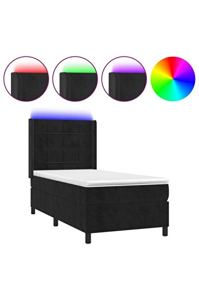 vidaxl Pat continental cu saltea și LED, negru, 80 x 200 cm, catifea