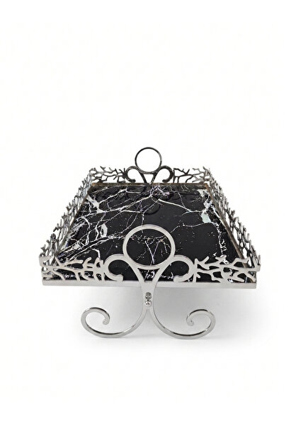 Peramari Decorative Rectangular Chrome-Legged Metal Glass Presentation Tray w...
