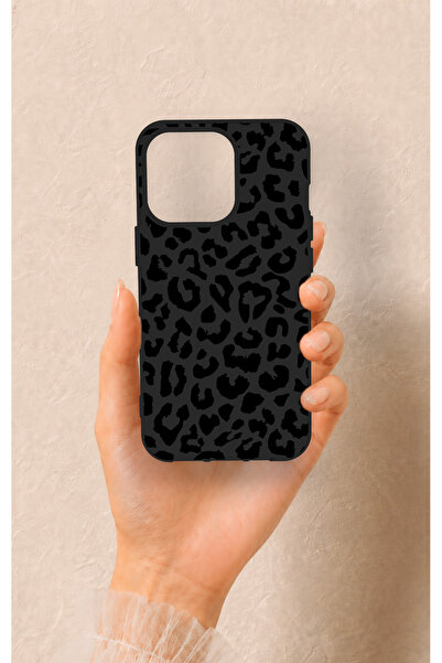 Vip Case iPhone 13 Pro Uyumlu Siyah Leopar Desenli Silikon Kılıf