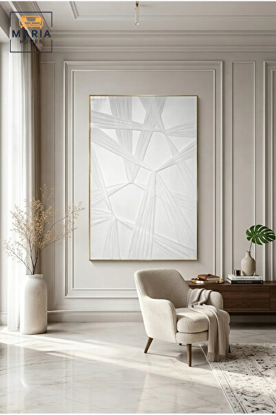 MARIA HOMES Modern White Geometric Framed Wall Art – Minimalist Abstract Text...