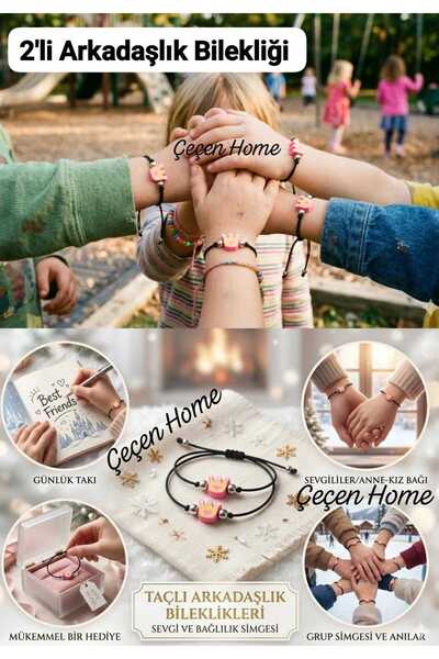 ÇEÇEN HOME Set of 2 Crowned Friendship Bracelets, Mini Silicone Crowned Figur...