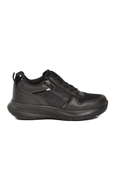 AYAKMOD Black-Black Patent Leather Mesh Lightweight Women's Sports Shoes 1017 Z