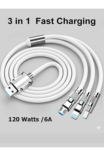 MOBİL GO 120w Hızlı Şarj Kablosu Sağlam Metal Uçlu 3'lü ( Lightning / Micro U...