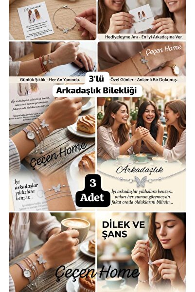 ÇEÇEN HOME Hearted 3-Piece Friendship Bracelet Set, Chain Bracelet Love & Fri...