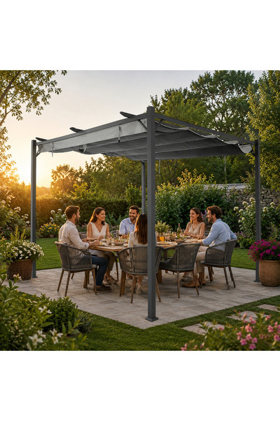Altınkayaticaret 3x3 m Açılır Kapanır Tavanlı Metal Pergola Bahçe ve Teras Gö...