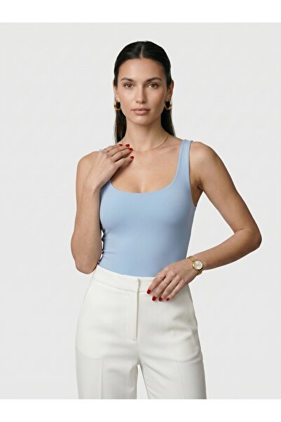 Noe Collection Kadın Kare Yaka Kalın Askılı Slim Fit Bodysuit Çıtçıtlı Body
