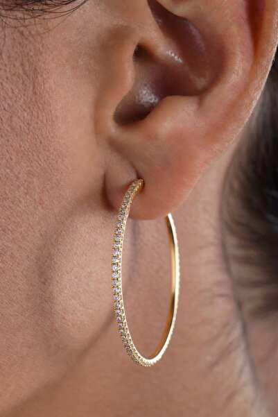 LYKOS Gold Color Zircon Stone Hoop Model Women's Earrings