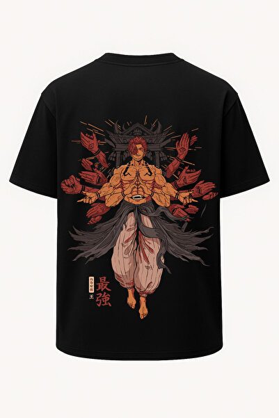 nirvoda Tricou supradimensionat cu imprimeu Sukuna Saikyo Jujutsu Kaisen - Im...