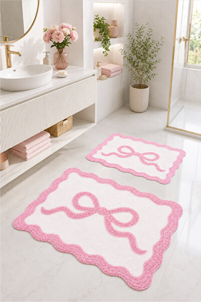 PINKIE HOME DİJİTAL BASKI Kaymaz OVERLOKSUZ Yıkanabilir İkili Banyo Paspası B...