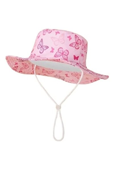 MASHASHOP Pălărie de soare pentru copii, imprimeu cu fluturi, bumbac, roz, 48...