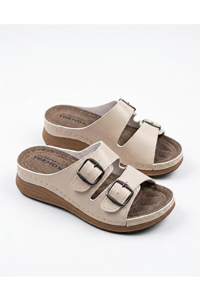 TRENDX Women's Double Buckle Light Wedge Heel Orthopedic Anatomical Slippers