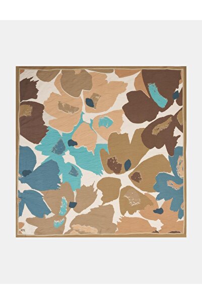 KYR Leaf Pattern Viscose Scarf Brown-Blue