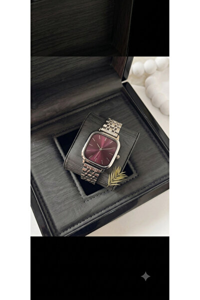 ABAGROUP Women's Burgundy Dial Metal Cord Square Wristwatch