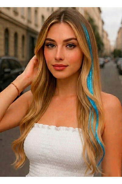 MutluBiDünya Bir Adet Turkuaz Renk Çıtçıtlı Hair Tinsel Saç Aksesuarı Saç Simi