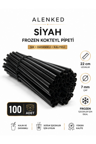 alenked Siyah Pipet Frozen Kokteyl Pipet 100'lü