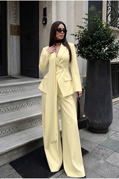 Julidress Shawl Collar Double-Breasted Waist-Slit Jacket and Palazzo Trousers...