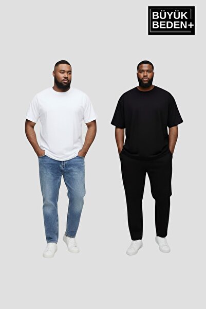 Superlife Big Size Men's Basic Crew Neck 2'Li T-Shirt Set 3Xl-6Xl Spr26Bts510+2