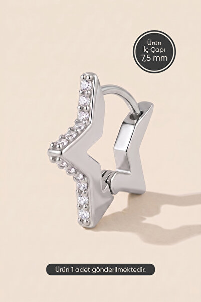 Hetra Gümüş Renkli Cerrahi Çelik Yıldız Biçimli 7,50 mm Zirkon Taşlı Halka Pi...