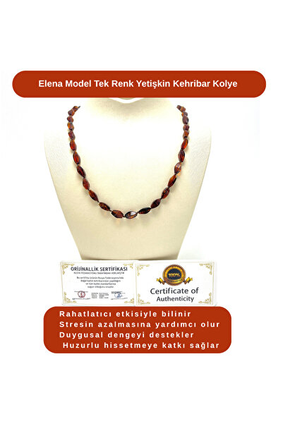 YILDIZ DOĞAL TAŞ Certified Elena Model Cognac Color Adult Amber Necklace 55 c...