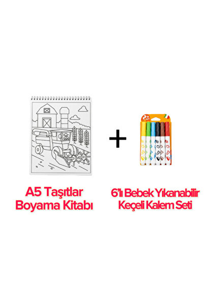 The Monarch Co Eğitici Taşıtlar Boyama Seti - A5 Spiralli Boyama Kitabı + 6 R...