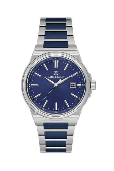 Daniel Klein Silver Navy Blue Color Men's Wristwatch with Calendar and Gift P...