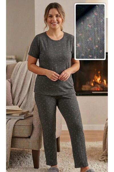sleeproom Plus Size Pointiel Patterned Pajama Set