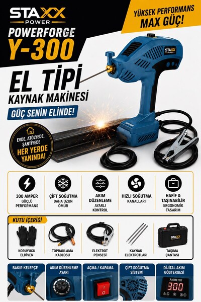 STAXX POWER El Tipi Tabanca Kaynak Makinesi 300A Kompakt Tasarım Dijital Akım Ayarlı Kaynak Cihazı + 10 Elektrot