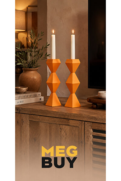 MEGBUY Geometrik Şamdan Mumluk 2'li Set | Dekoratif Uzun Mum Standı Salon ve ...