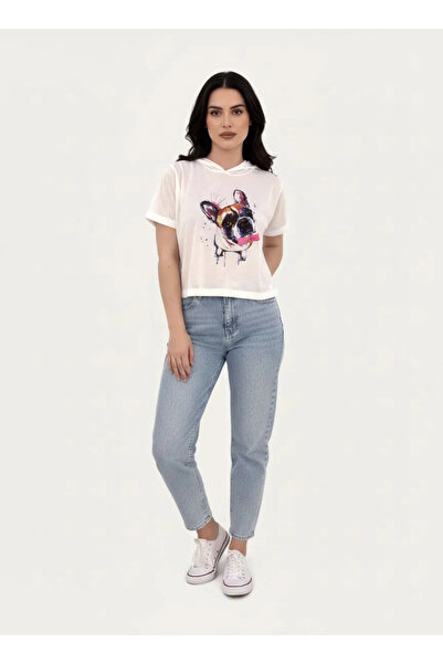 diğer1234 Γυναικείο T-shirt Oversized Mε κουκούλα Εκρού — L