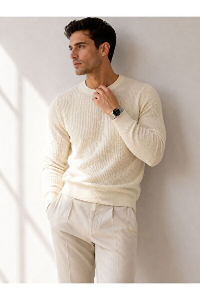 ModaYaren Clothed Collar Standard Fit Textured Knit Sweater
