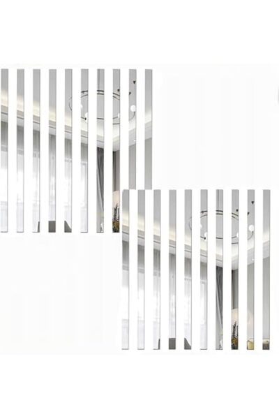 The Bros 20Pcs Sliver Mirror Wall Stickers Striped Design Art Tile Decal DIY ...