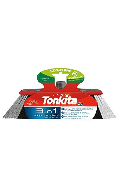 Tonkita Grey 3-in-1 Indoor Broom Triple Thread – Heavy Duty Floor Cleaning Broom